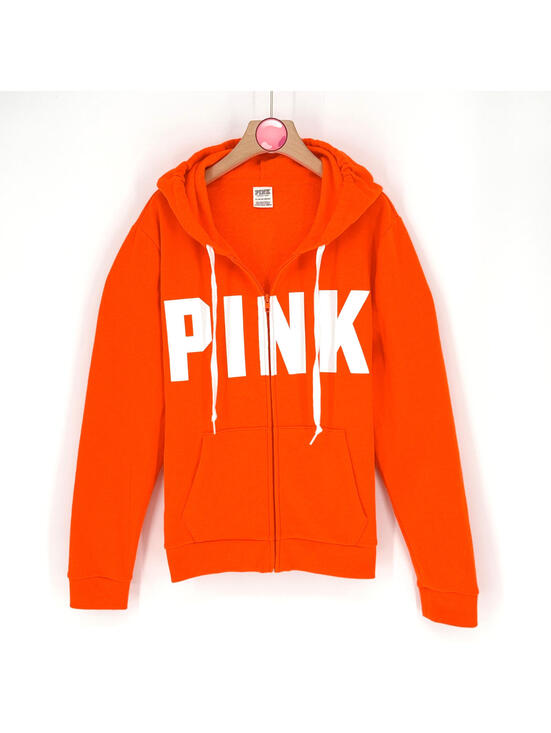 Victoria's Secret Tops - Victoria’s Secret PINK Full‎ Zip Hoodie Bright Orange Lounge Womens XL NWOT